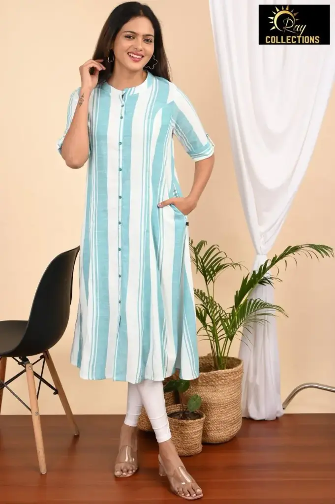 Aline kurtis light blue white strips