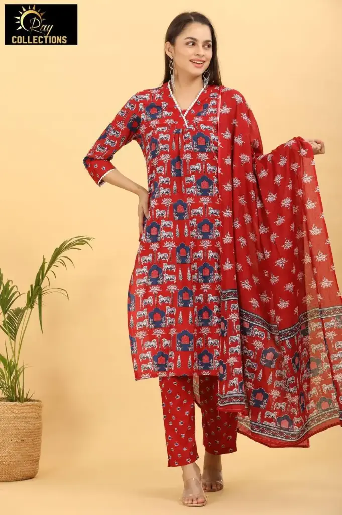 Cotton kurti sets red and black  (S-38)