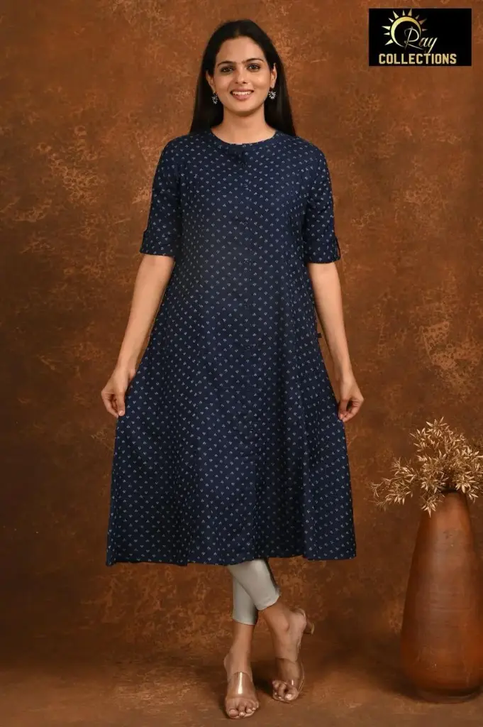 Aline kurtis navy Blue, white hearts (S-38)