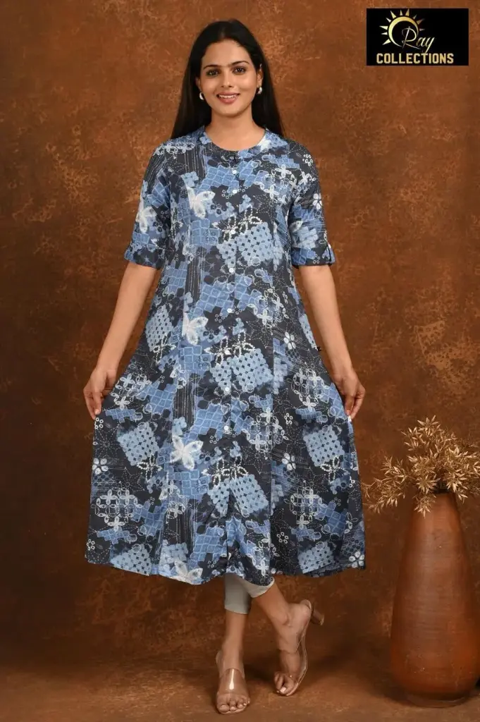 Aline kurtis mutted blue, black patterns (S-38)
