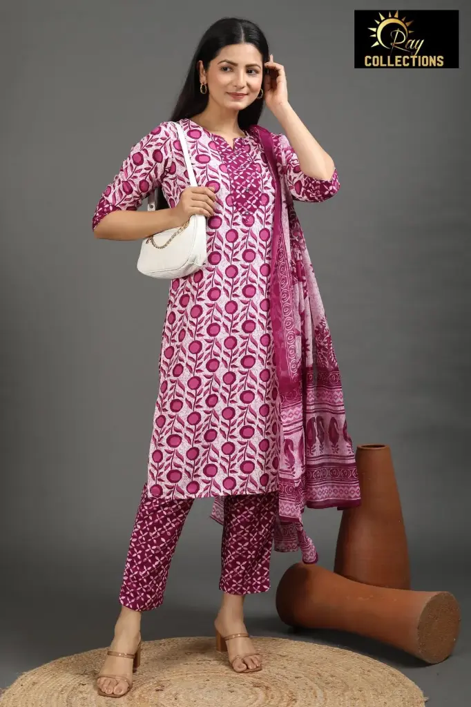 Rayon kurti sets Pink  (S-38)