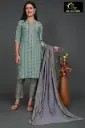 Muslin silk Duppatta sets Light green with grey 