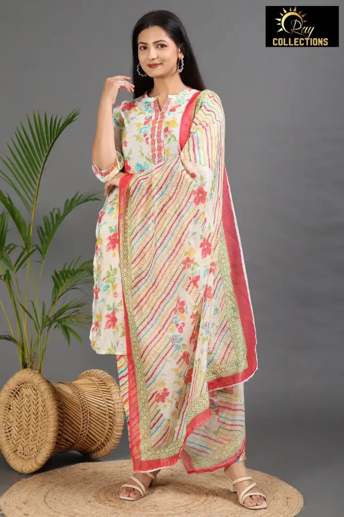 Muslin silk Duppatta sets white 