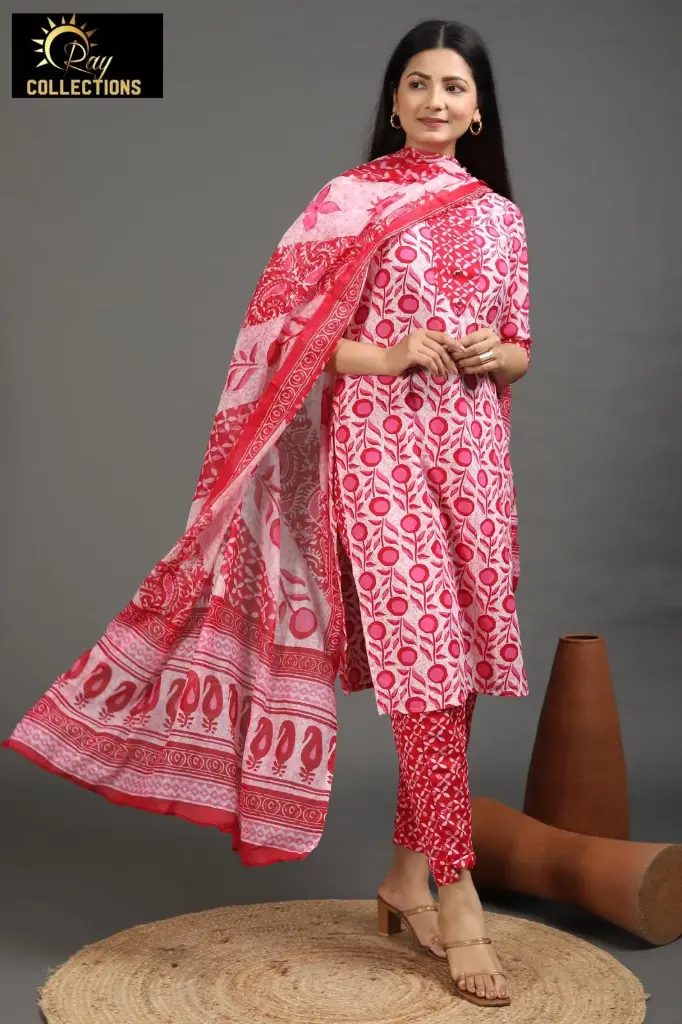 Rayon kurti sets Dark pink  (S-38)