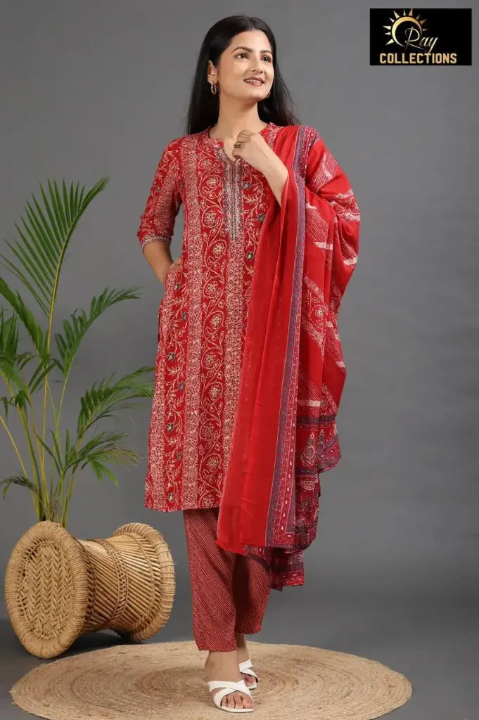 Rayon kurti sets Red