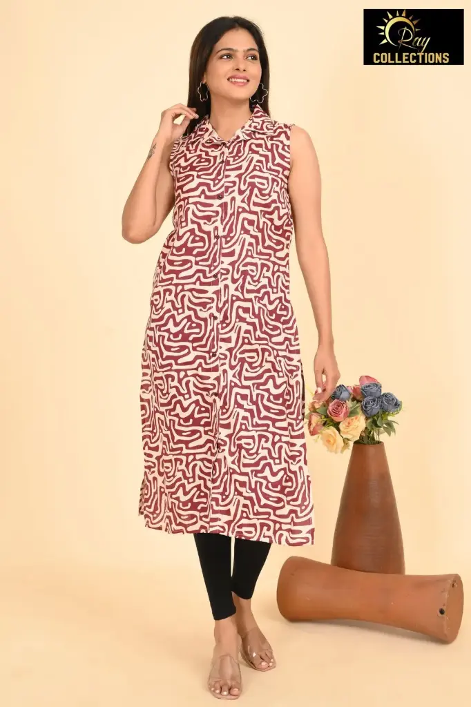 Collar Neck Kurtis Red Cream patterns