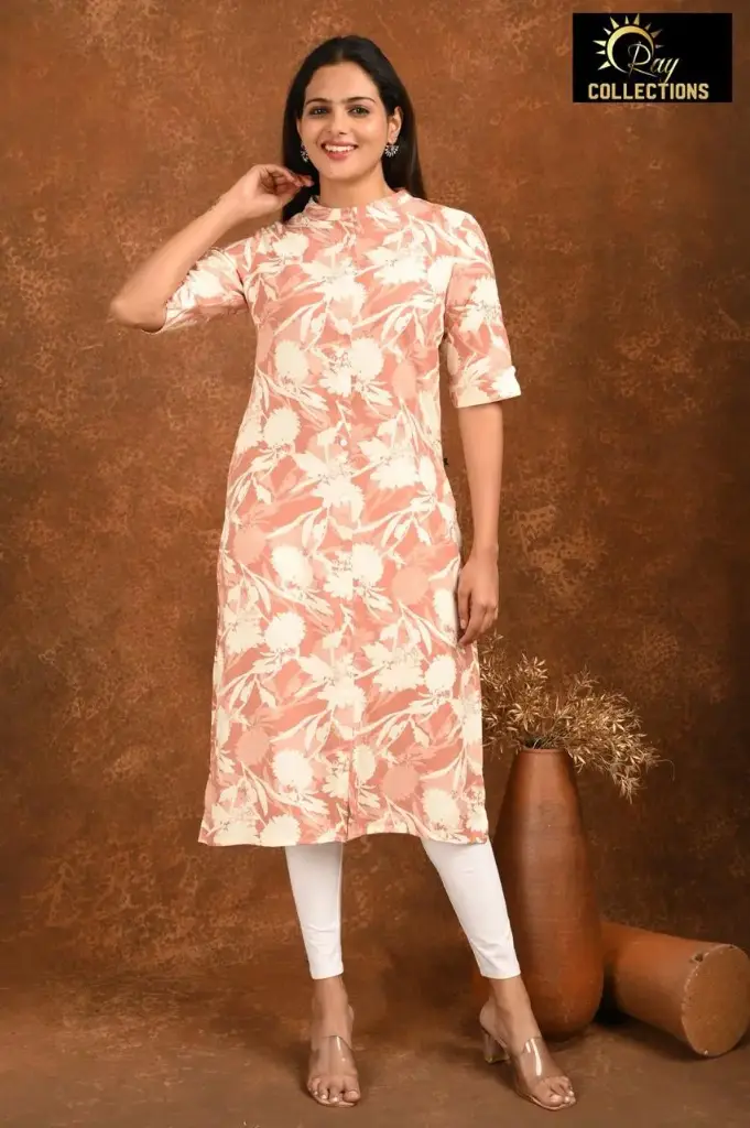 Collar Neck Kurtis Light Peach, Cream