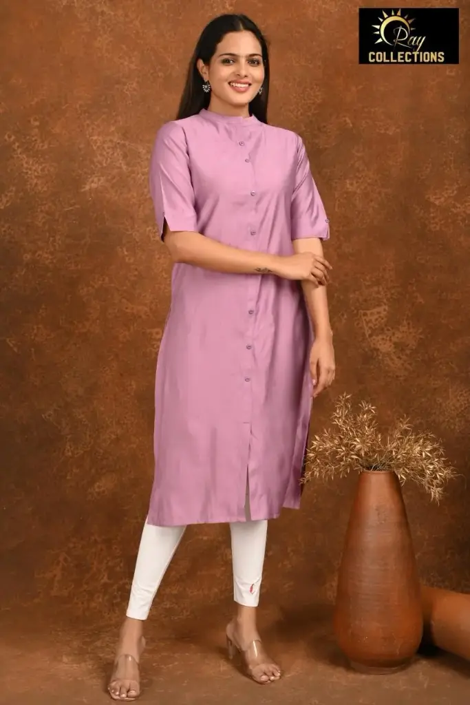 Collar Neck Kurtis Shiny Purple