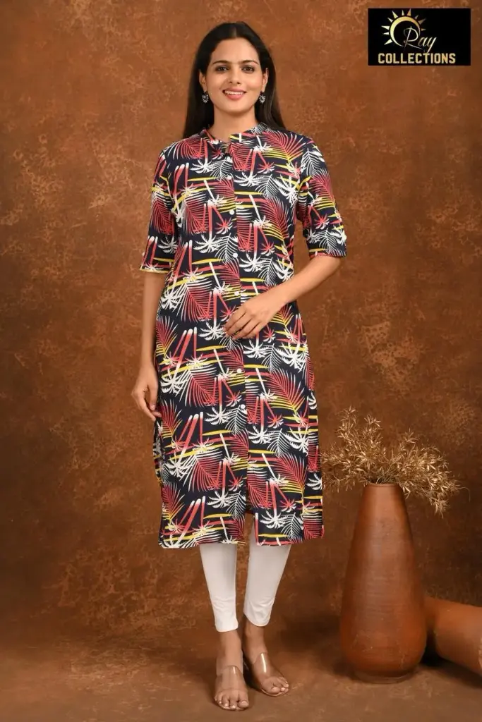 Collar Neck Kurtis Black, Red-White Pine