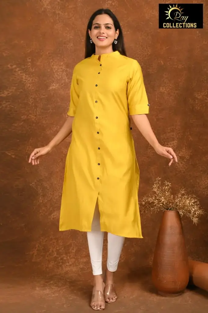 Collar Neck Kurtis Yellow