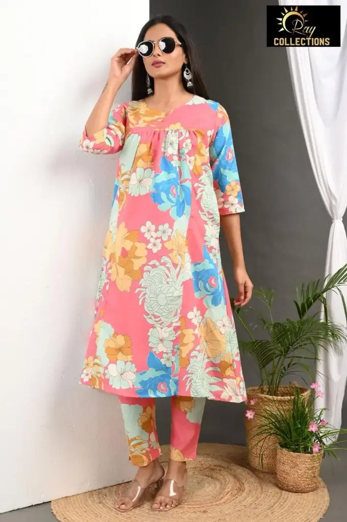 ALINE CORDSETS  Pink, Blue-Yellow-White Flowers (S-38)