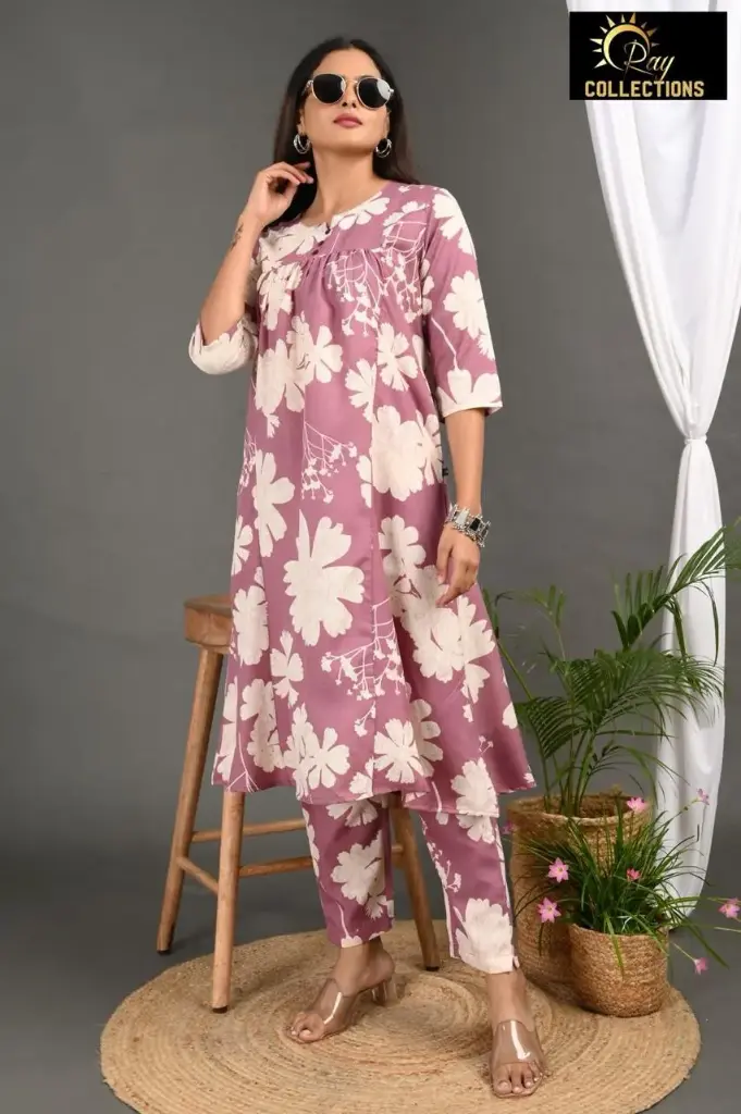 ALINE CORDSETS Voilet, Cream Flower (S-38)