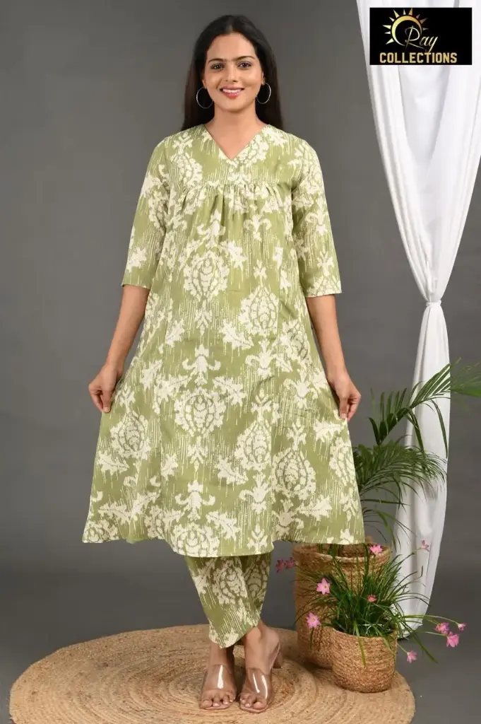 ALINE CORDSETS Olive Green, Cream Design (S-38)