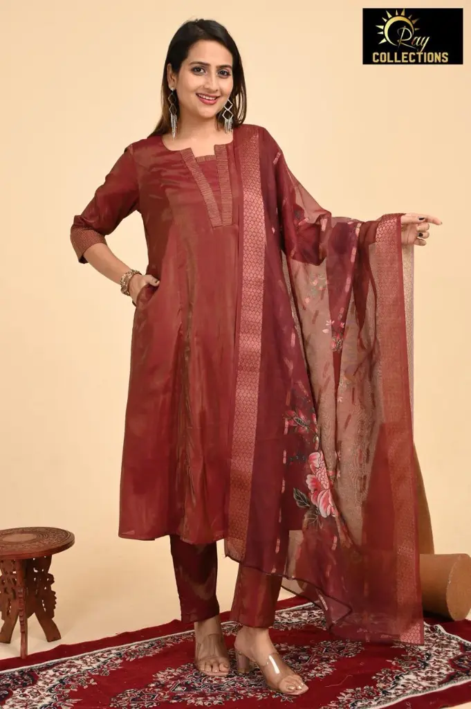 Partywear Aline Duppatta kurta sets Marron 