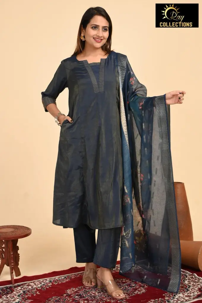 Partywear Aline Duppatta kurta sets Navy Blue (S-38)
