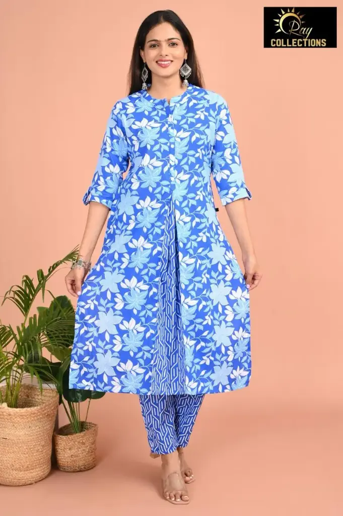 Cotton Kurti Set Blue, Light Blue Flowers (S-38)