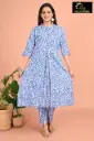 Cotton Kurti Set Pastel Blue, White Flowers