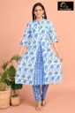 Cotton Kurti Set White, Pastel Blue Flowers