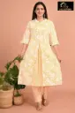 Cotton Kurti Set Light orange , Cream leaves