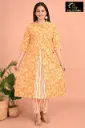 Cotton Kurti Set Orange, Gold Flowers