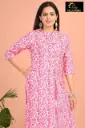 Cotton Kurti Set Cream, Pink Flowers