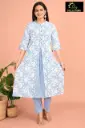 Cotton Kurti Set Pastel Blue, White Flowers 2