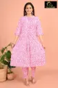 Cotton Kurti Set Pink with white floral