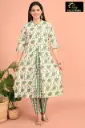 Cotton Kurti Set Cream with Green Leaves
