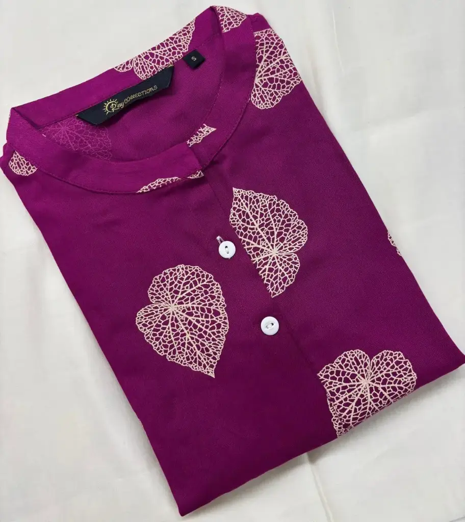 Collar neck kurti Dark Purple leaf 