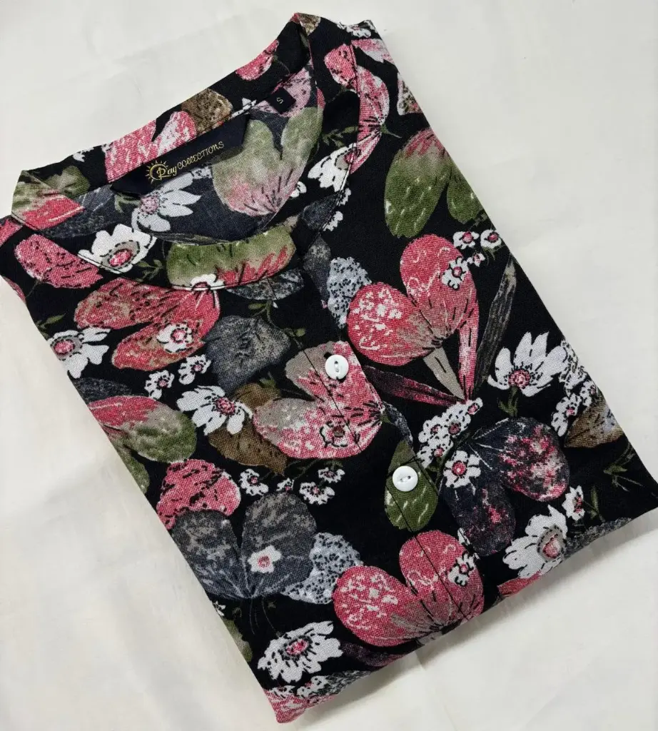 Collar neck kurti Black Floral cotton 
