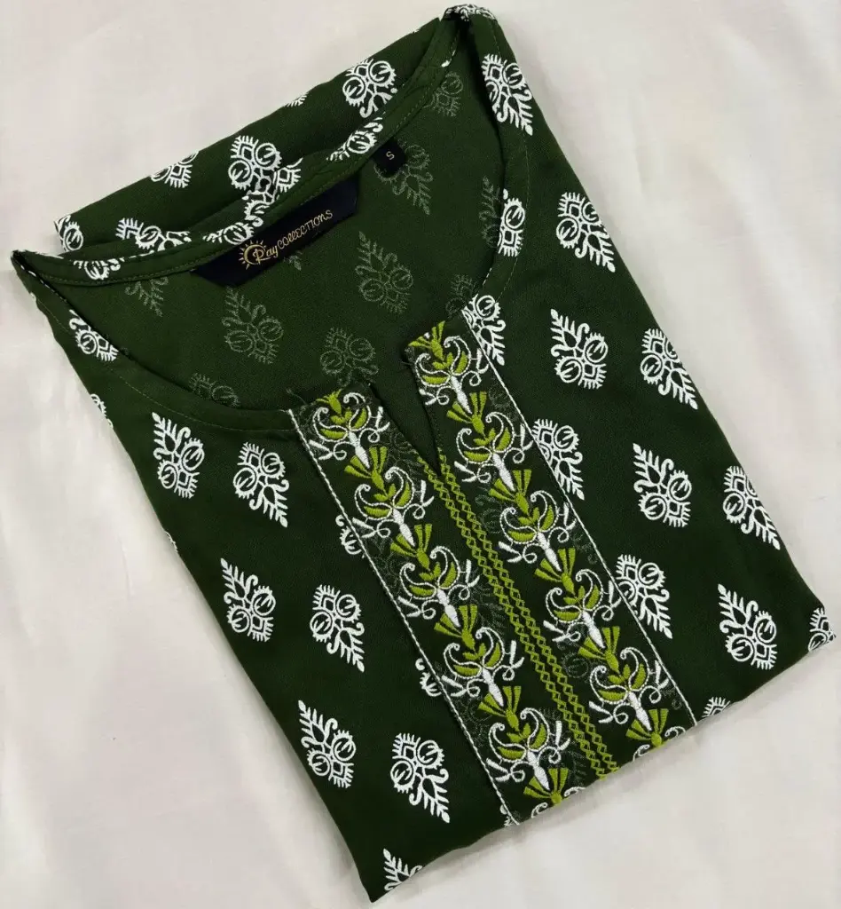 1500 Combo Kurtis Green and White Embroidery