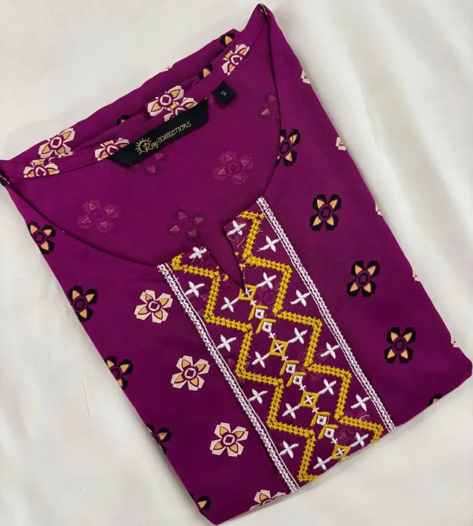 1500 Combo Kurtis Voilet and White, Yellow Embroidery