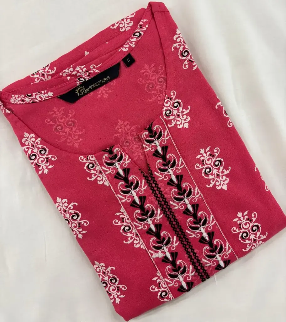 1500 Combo Kurtis Crimson Red and White, Black Embroidery