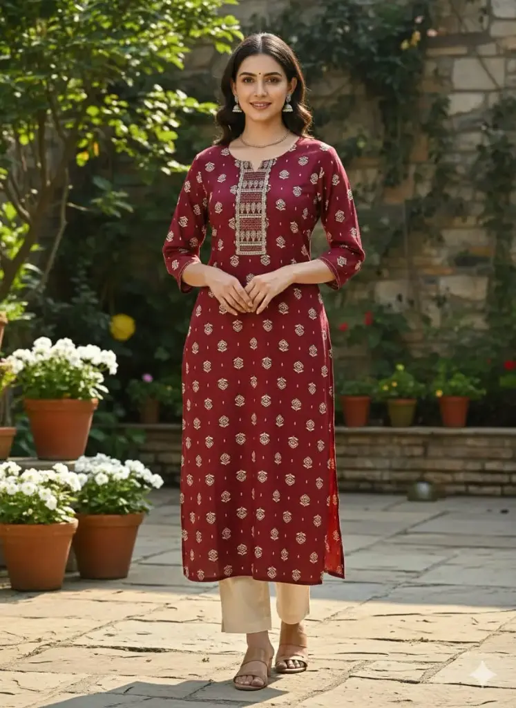 1500 Combo Kurtis Dark Brown and Cream Embroidery (S-38)