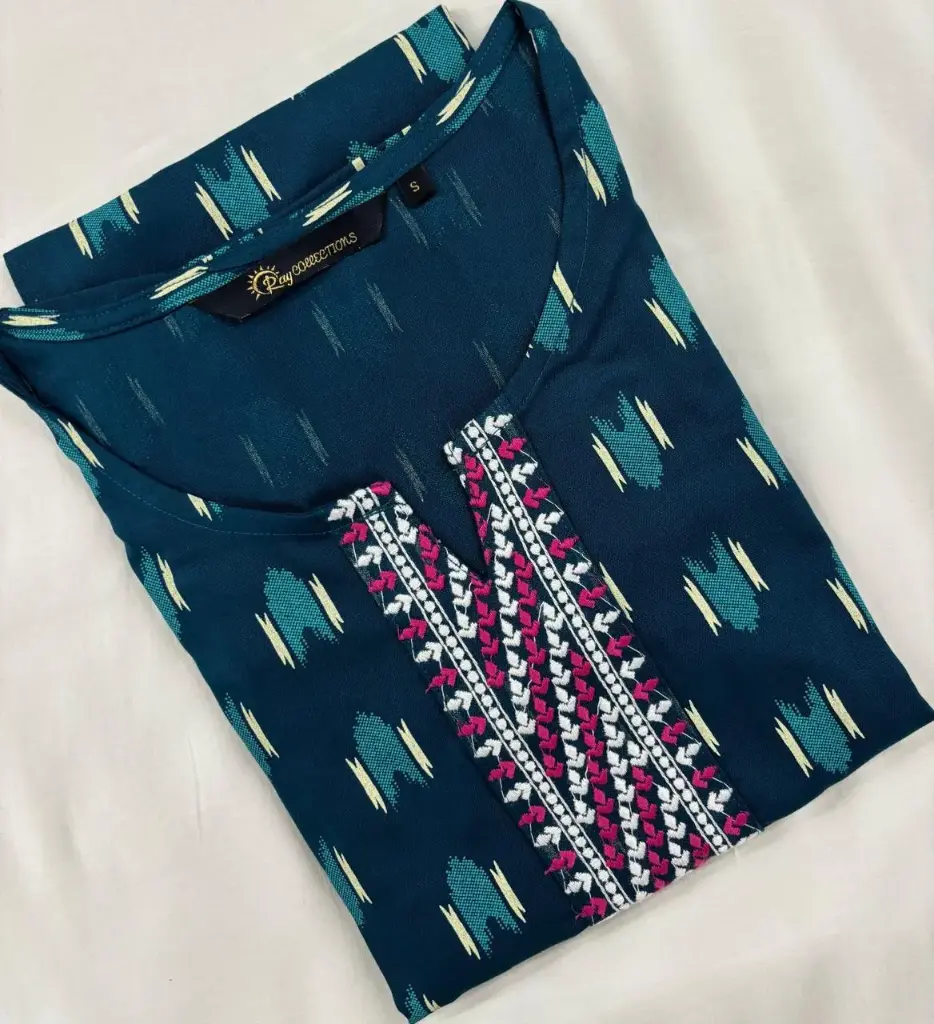 1500 Combo Kurtis Greenish Blue and Pink, White Embroidery