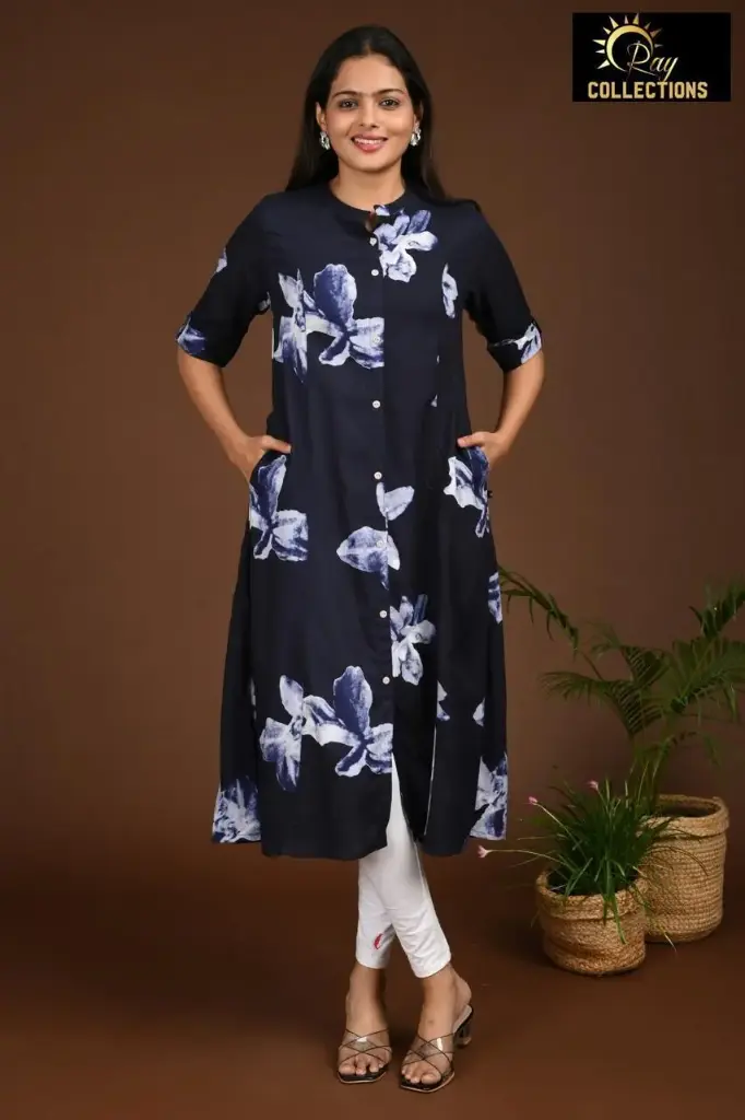 Combo Aline kurtis 2 @ 1060 Dark Blue with White Flowers (S-38)