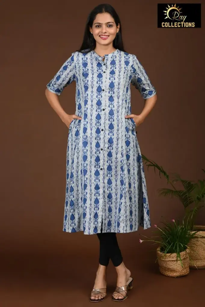 Combo Aline kurtis 2 @ 1060 White with Blue Pattern (S-38)
