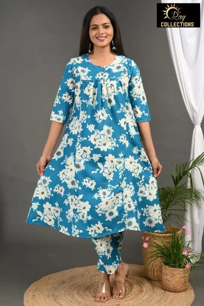 ALINE CORDSETS, Blue With White Flowers (S-38)