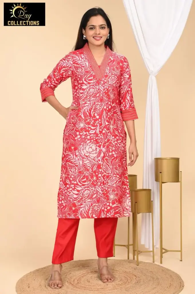 Vatican kurti set Pink with White Flowers