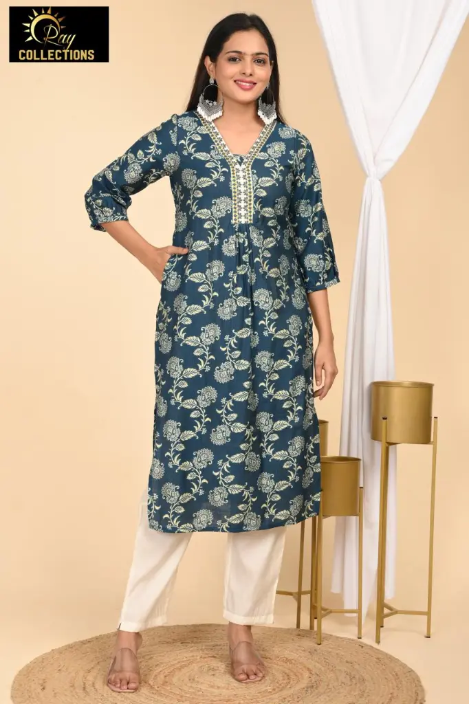 Chanderi Set Greyish blue with Gold Flowers (S-38)