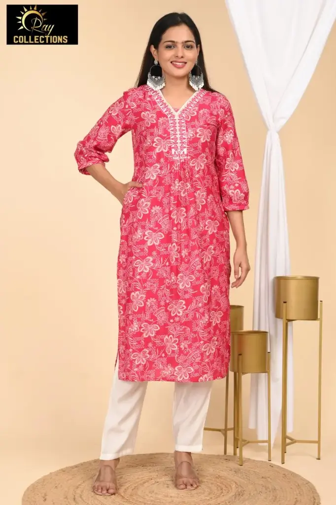 Chanderi Set Rose with Gold Flowers (S-38)