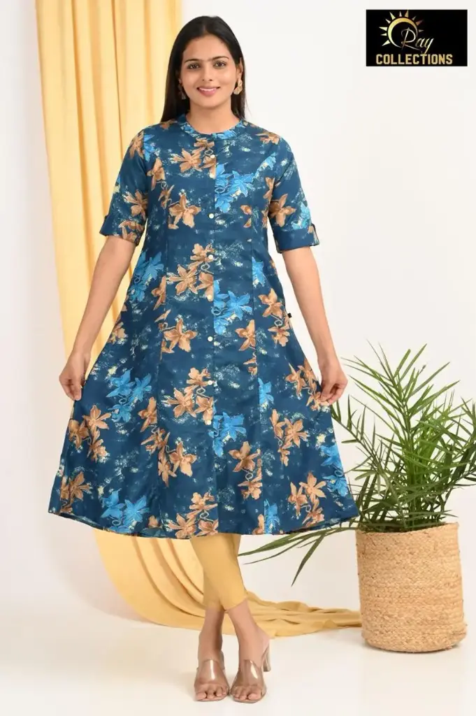 Combo Aline kurtis 2 @ 1060 Greenish Blue with Gold, Light blue Patterns