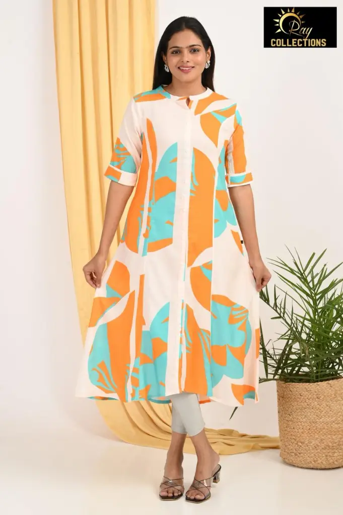 Combo Aline kurtis 2 @ 1060 White, Orange, Blue (S-38)