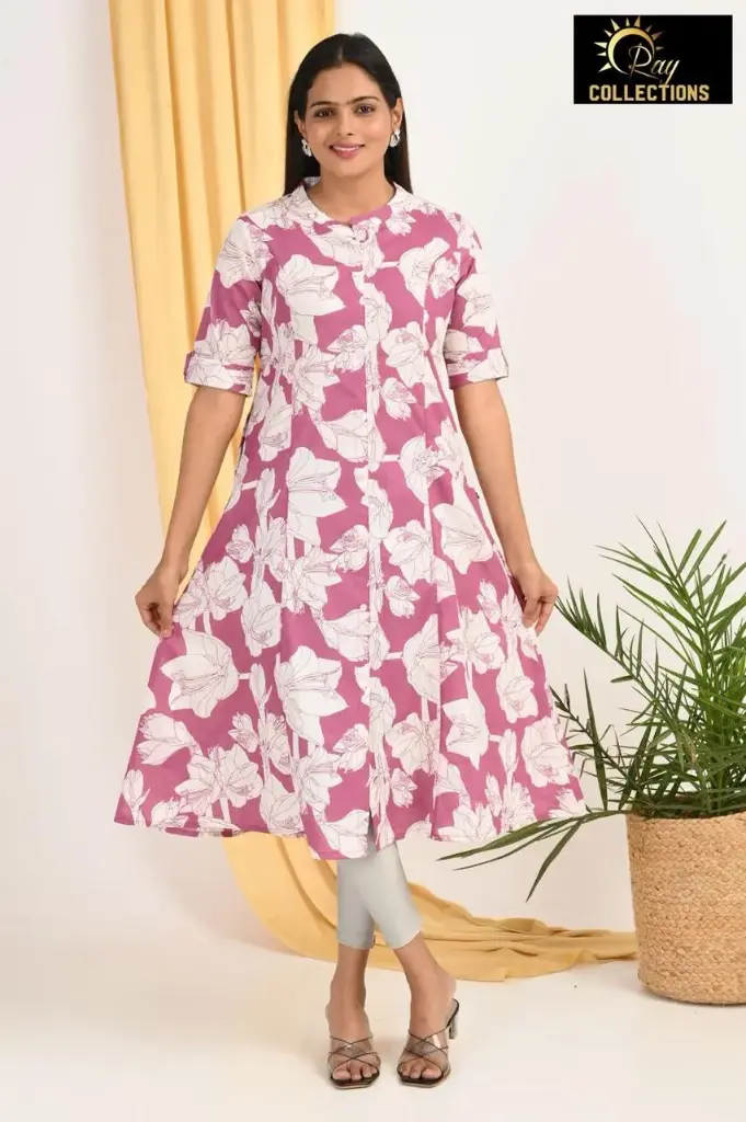 Combo Aline kurtis 2 @ 1060 Voilet with White Flowers (S-38)