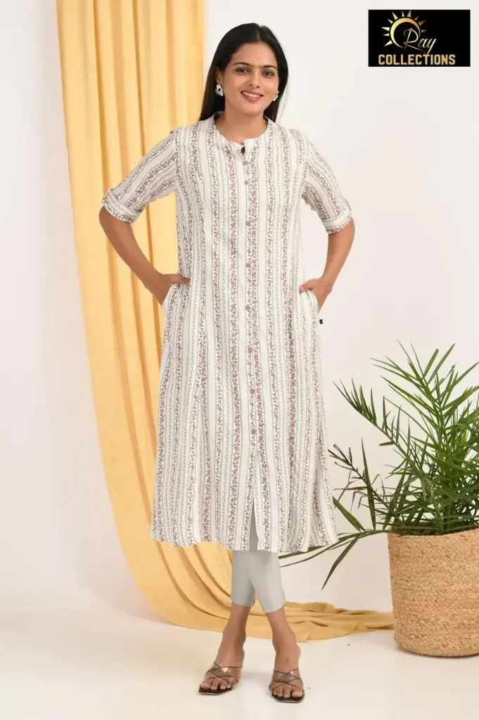 Combo Aline kurtis 2 @ 1060 White with Pink Flowers (S-38)