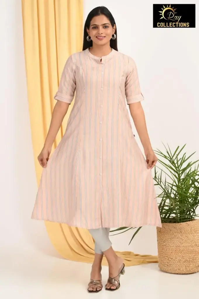 Combo Aline kurtis 2 @ 1060 Light Peach with Black Blue Lines (S-38)