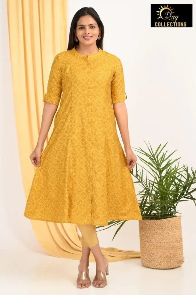 Combo Aline kurtis 2 @ 1060 Orange with Gold Patterns