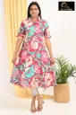 Combo Aline kurtis 2 @ 1060 Rose with Pink, Blue, Cream Flowers