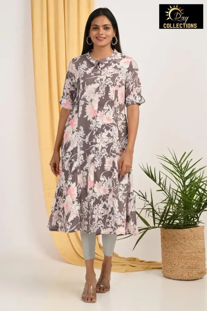 Combo Aline kurtis 2 @ 1200 Gray with Pink Flowers (S-38)