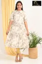 Combo Aline kurtis 2 @ 1200 Cream with Mutted Purple flowers